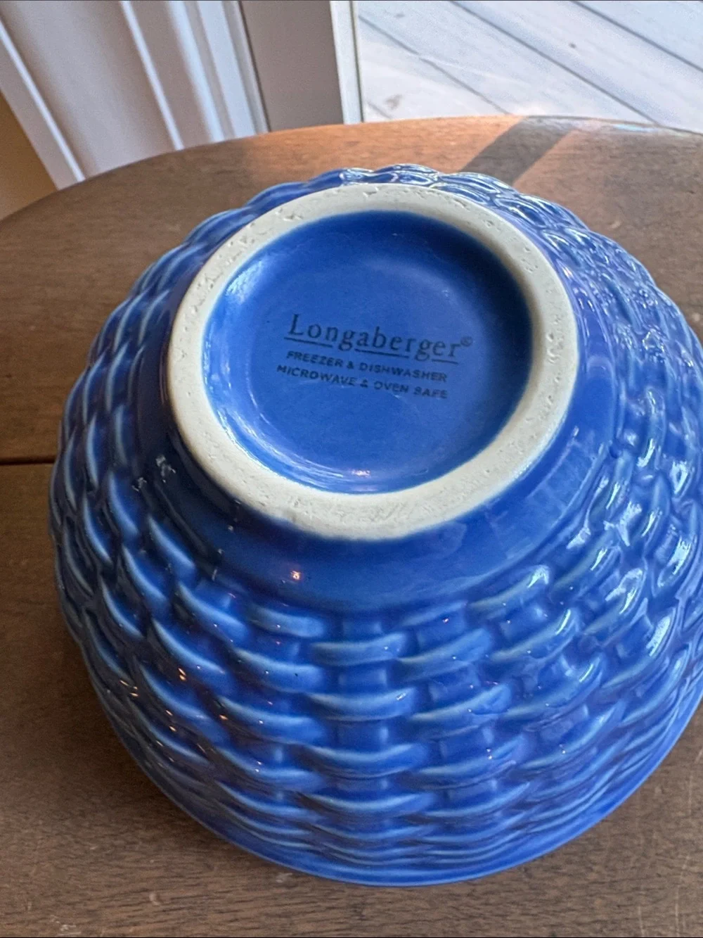 Longaberger Deep Blue Ceramic Basketweave Serving Bowl